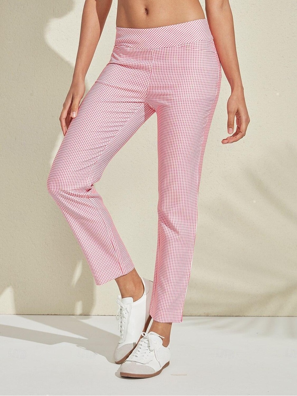 NWT Acegolfs Eagle 28 Inch Performance Stretch Ankle Pants Pink Gingham Sz Small